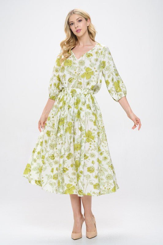 Floral Print Midi Skirt with Pockets - Shellcreations