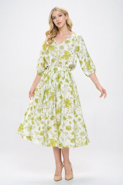 Floral Print Midi Skirt with Pockets - Shellcreations