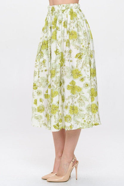Floral Print Midi Skirt with Pockets - Shellcreations