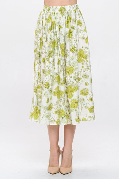 Floral Print Midi Skirt with Pockets - Shellcreations