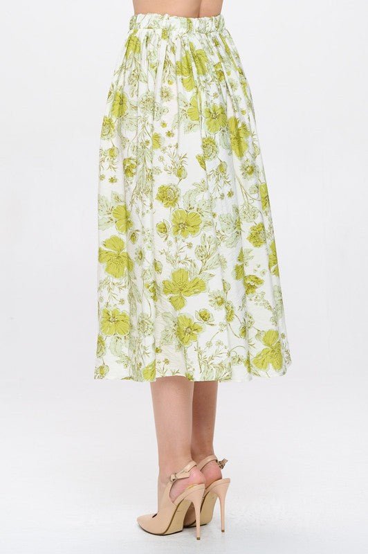 Floral Print Midi Skirt with Pockets - Shellcreations