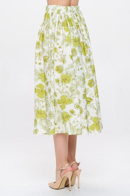 Floral Print Midi Skirt with Pockets - Shellcreations