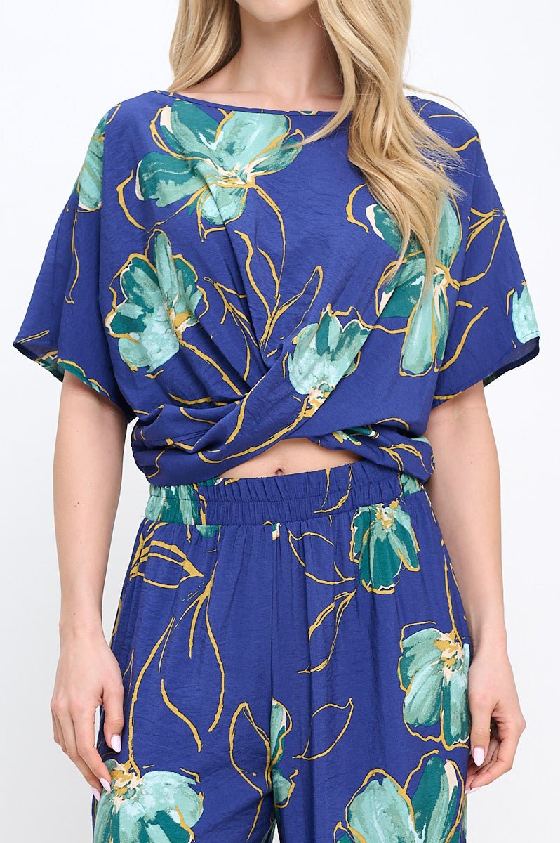 Floral Print Top with Crossover Front Detail - Shellcreations