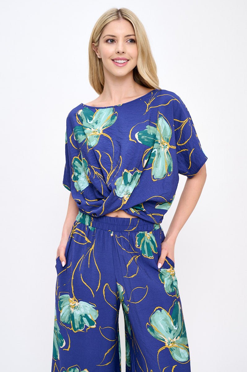 Floral Print Top with Crossover Front Detail - Shellcreations