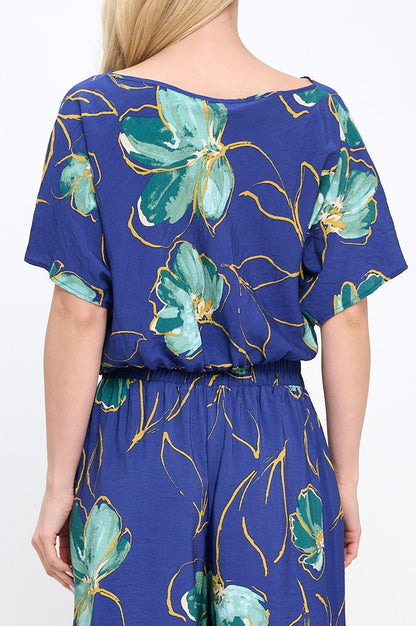 Floral Print Top with Crossover Front Detail - Shellcreations