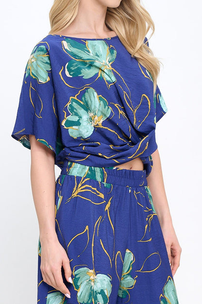 Floral Print Top with Crossover Front Detail - Shellcreations