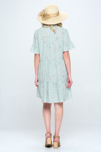 Floral Print V Neck Tiered Dress - Shellcreations