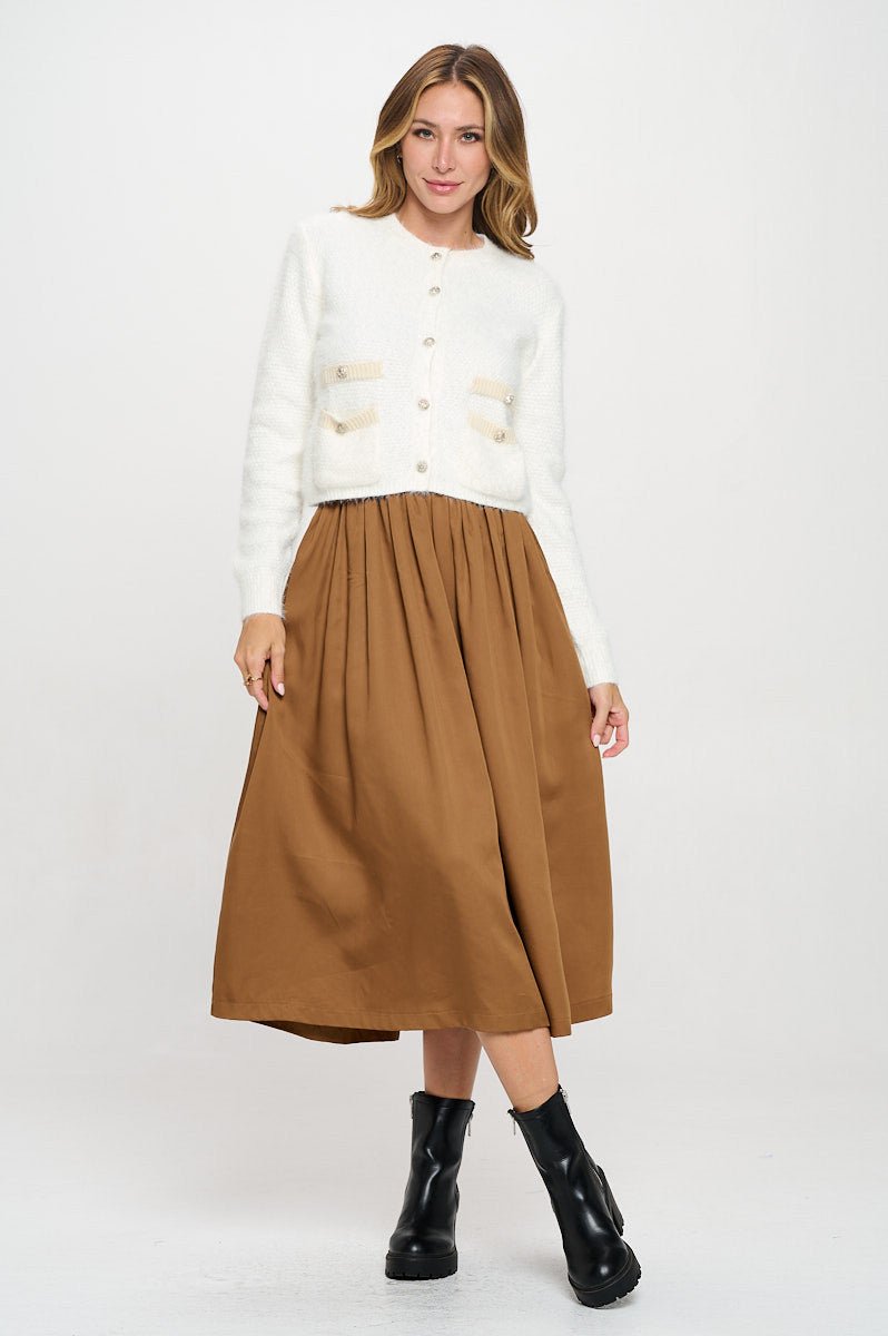 Fuzzy Long Sleeve Cardigan with Two Pockets Detail and Buttons - Shellcreations