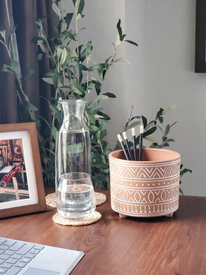Hand Etched Terracotta Pot - Small - Shellcreations