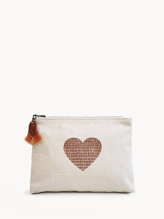 Hand Screen Printed Cotton Canvas Pouch - Love - Shellcreations