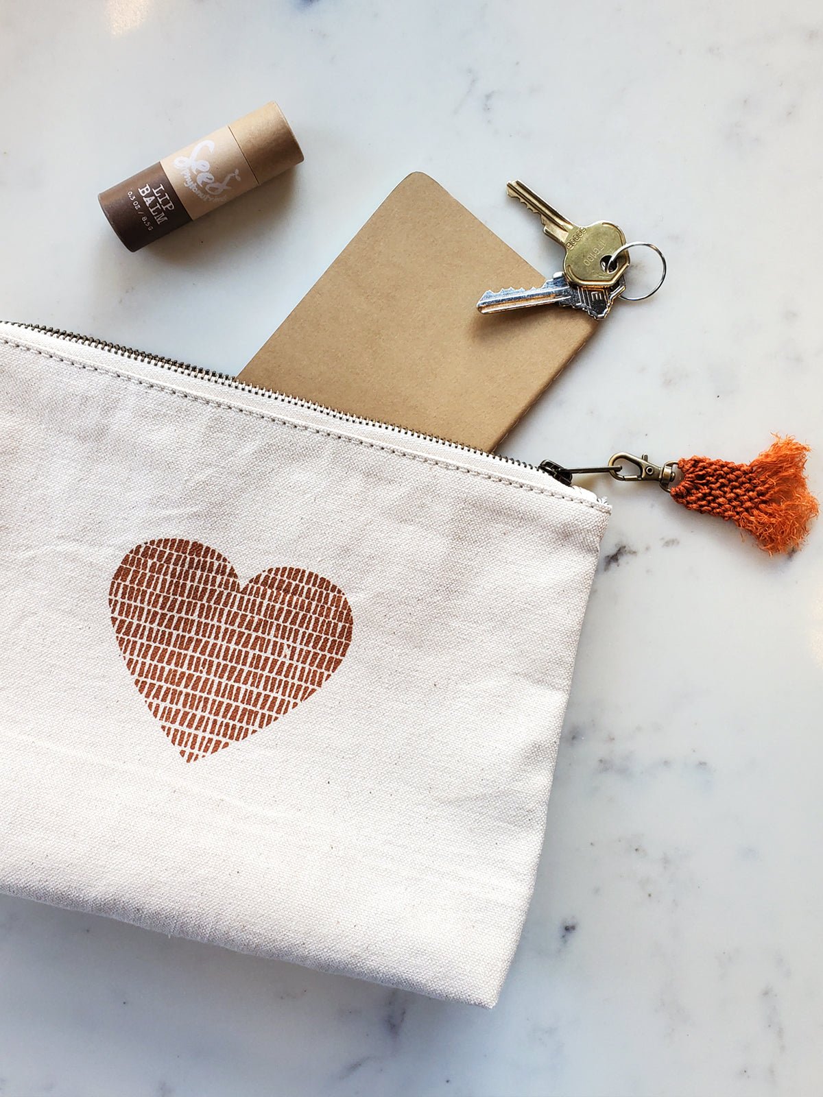 Hand Screen Printed Cotton Canvas Pouch - Love - Shellcreations