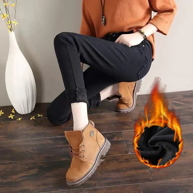 High Waist Plush Jeans for Women - Winter Style - Shellcreations