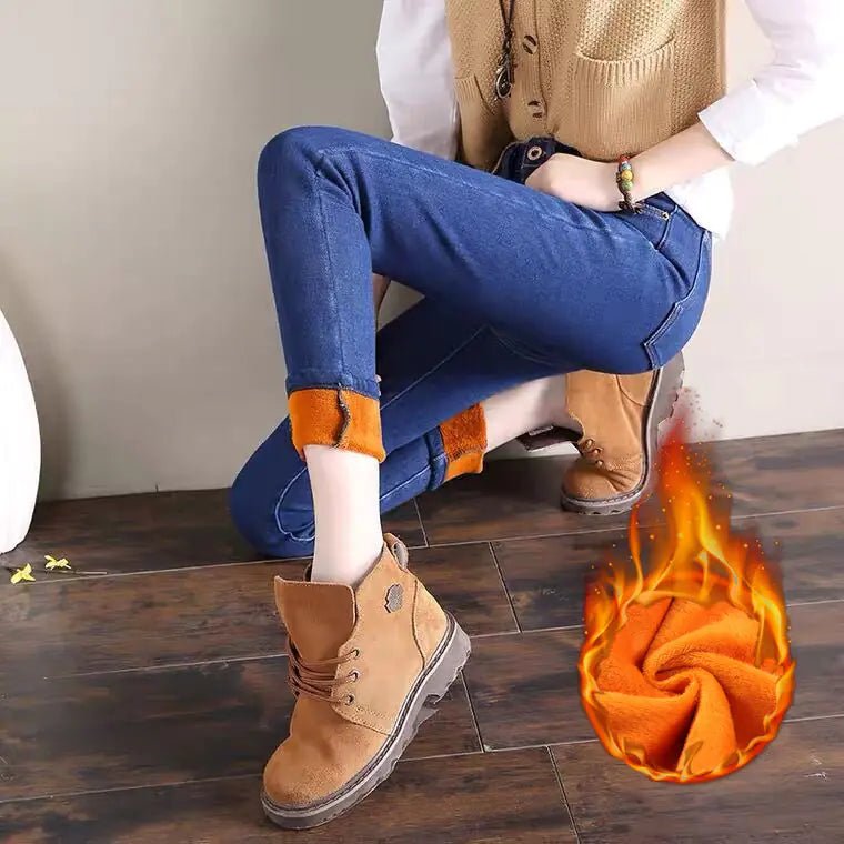 High Waist Plush Jeans for Women - Winter Style - Shellcreations