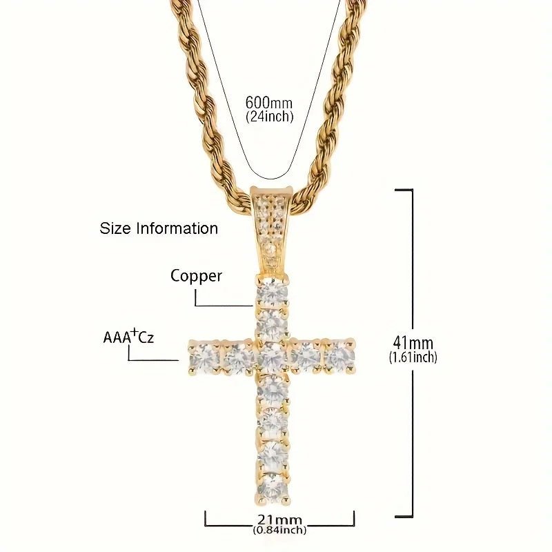 Iced Out Cross Pendant Men Religious Jewelry Women Christian Crucifix Gifts 14K Gold Plated Cubic Zirconia Jesus Cross Necklace - Shellcreations