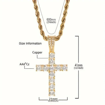 Iced Out Cross Pendant Men Religious Jewelry Women Christian Crucifix Gifts 14K Gold Plated Cubic Zirconia Jesus Cross Necklace - Shellcreations