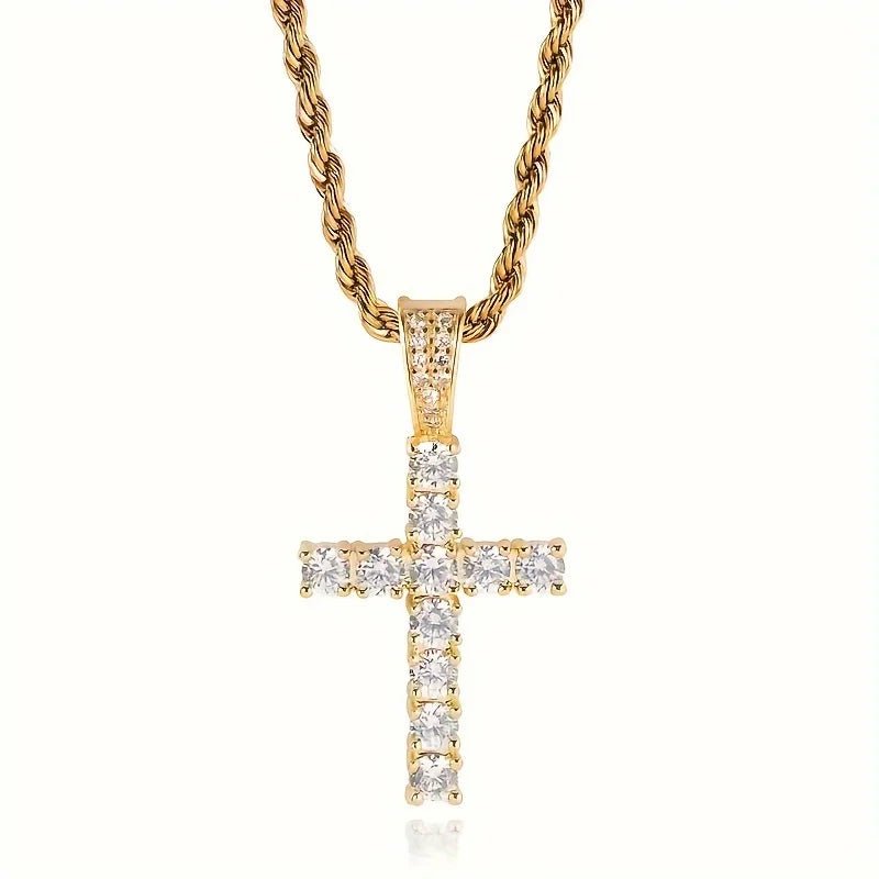 Iced Out Cross Pendant Men Religious Jewelry Women Christian Crucifix Gifts 14K Gold Plated Cubic Zirconia Jesus Cross Necklace - Shellcreations
