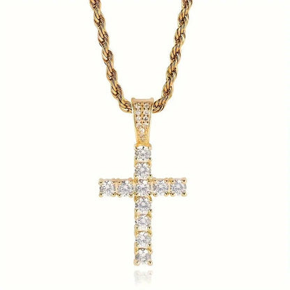 Iced Out Cross Pendant Men Religious Jewelry Women Christian Crucifix Gifts 14K Gold Plated Cubic Zirconia Jesus Cross Necklace - Shellcreations