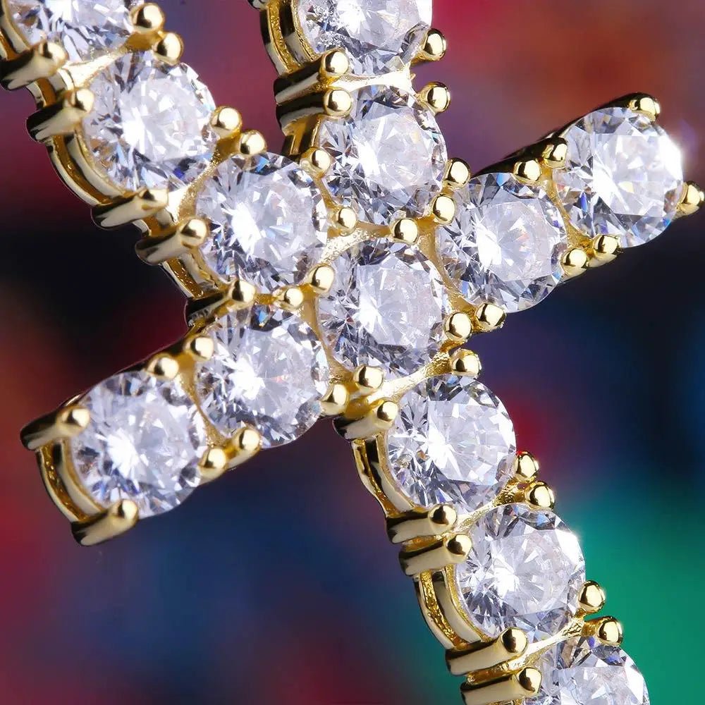 Iced Out Cross Pendant Men Religious Jewelry Women Christian Crucifix Gifts 14K Gold Plated Cubic Zirconia Jesus Cross Necklace - Shellcreations