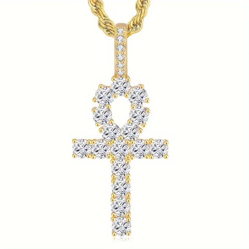 Iced Out Cross Pendant Men Religious Jewelry Women Christian Crucifix Gifts 14K Gold Plated Cubic Zirconia Jesus Cross Necklace - Shellcreations