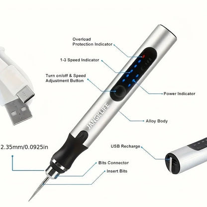 JANGKLIFE USB Cordless Rotary Tool Kit Woodworking Engraving Pen DIY For Jewelry Metal Glass Mini Wireless Drill - Shellcreations