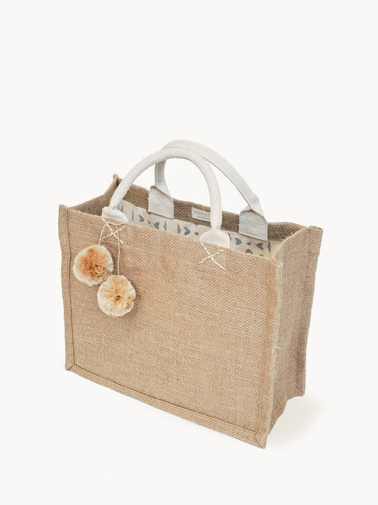 Jute Canvas Gift Bag With Pompom - Shellcreations
