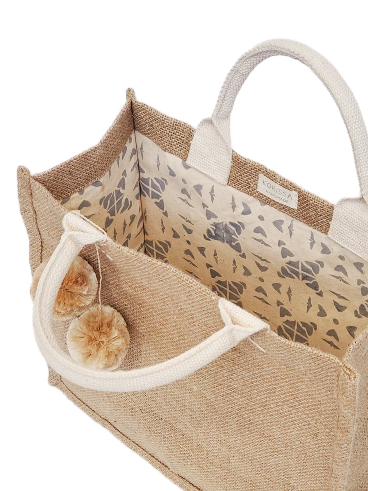 Jute Canvas Gift Bag With Pompom - Shellcreations