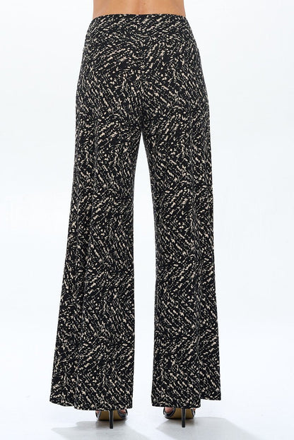 Knit Print Wide Leg Pants with Thick Waistband - Shellcreations