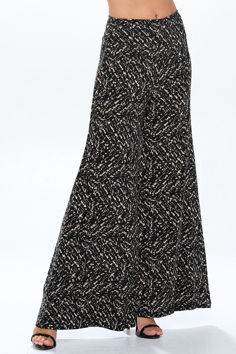 Knit Print Wide Leg Pants with Thick Waistband - Shellcreations