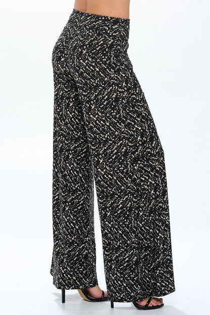 Knit Print Wide Leg Pants with Thick Waistband - Shellcreations