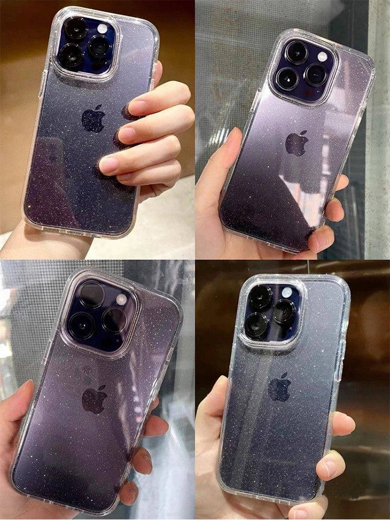 Luxury Bling Glitter Clear Phone Case for iPhone 16 15 14 13 12 11 Pro Max Plus Mini Silicone Soft Transparent Bumper Cover - Shellcreations