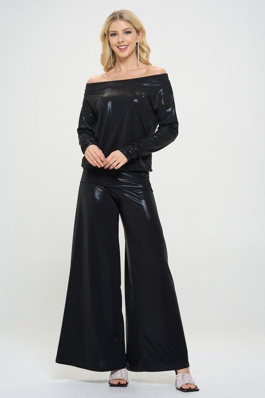 Metallic Off the Shoulder Long Sleeve Top - Shellcreations