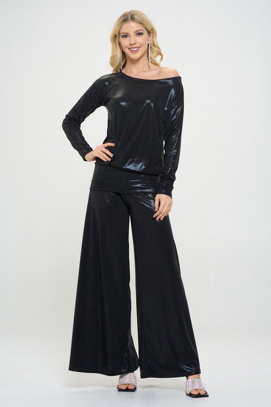 Metallic Off the Shoulder Long Sleeve Top - Shellcreations