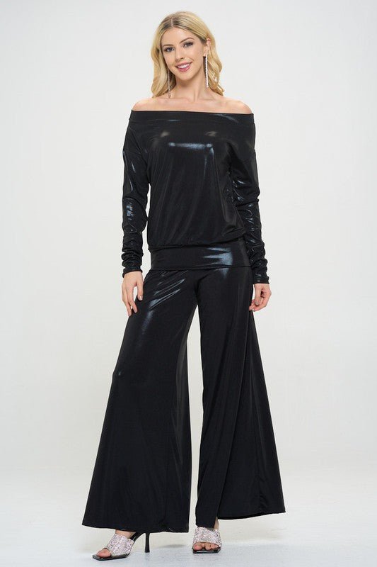 Metallic Off the Shoulder Long Sleeve Top - Shellcreations