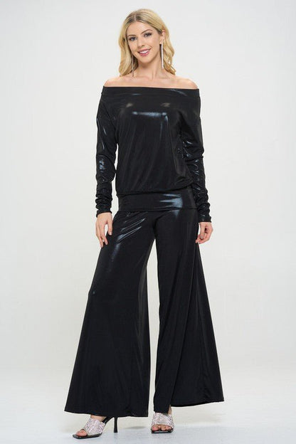 Metallic Off the Shoulder Long Sleeve Top - Shellcreations