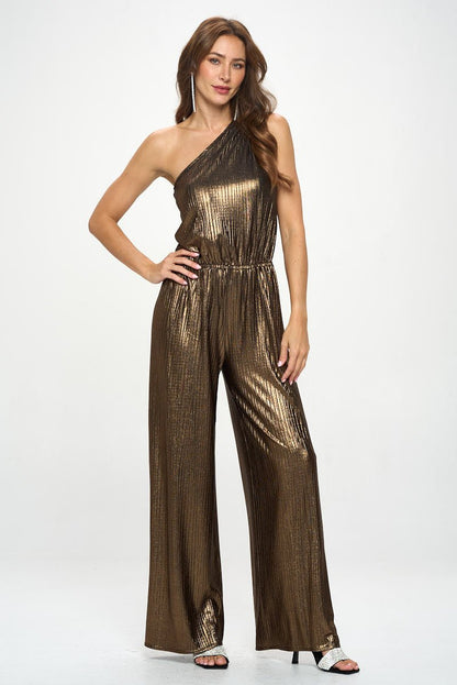 Metallic One Shoulder Wide Leg Jumpsui - Shellcreations
