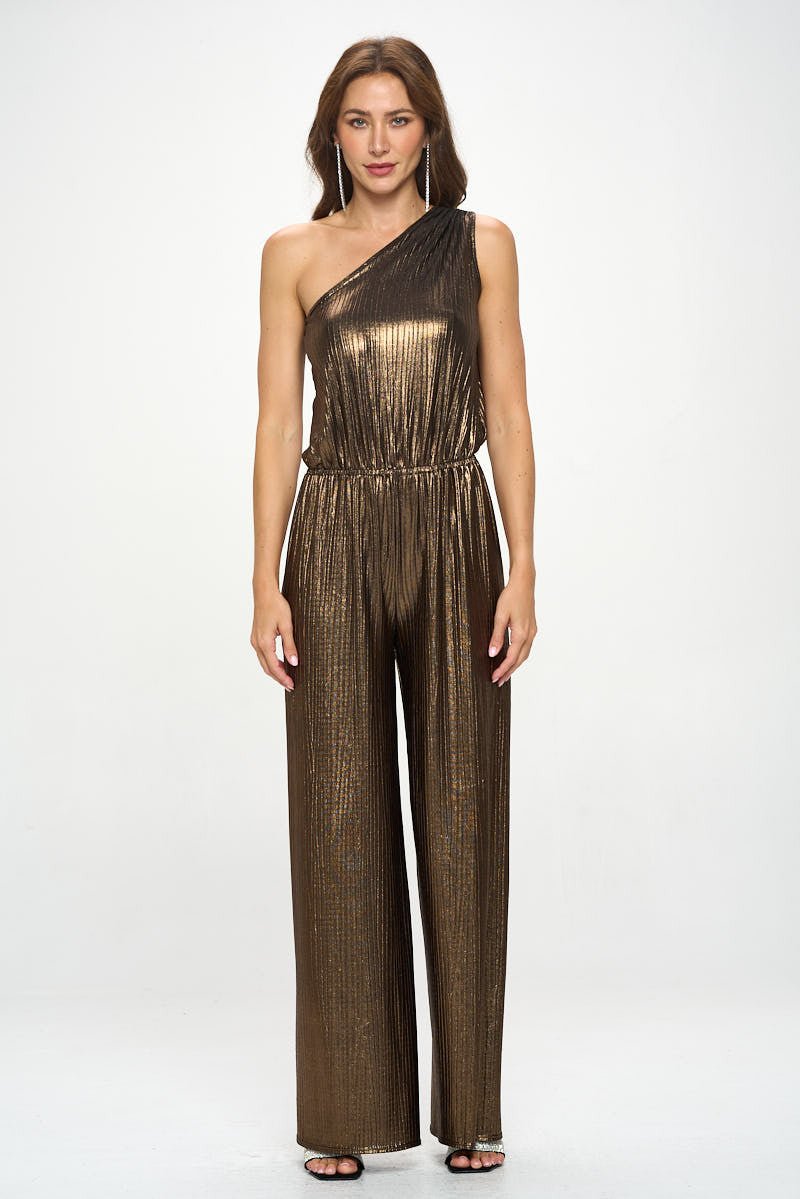 Metallic One Shoulder Wide Leg Jumpsui - Shellcreations