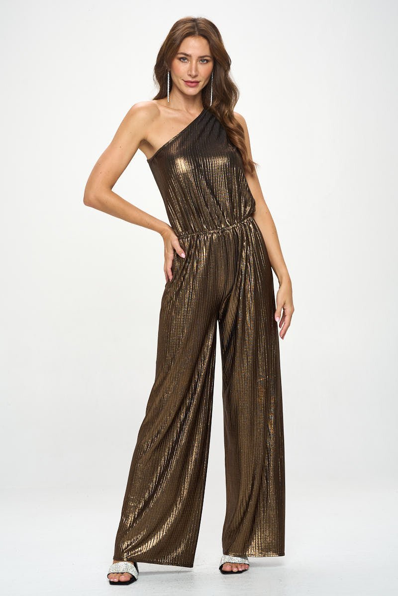 Metallic One Shoulder Wide Leg Jumpsui - Shellcreations