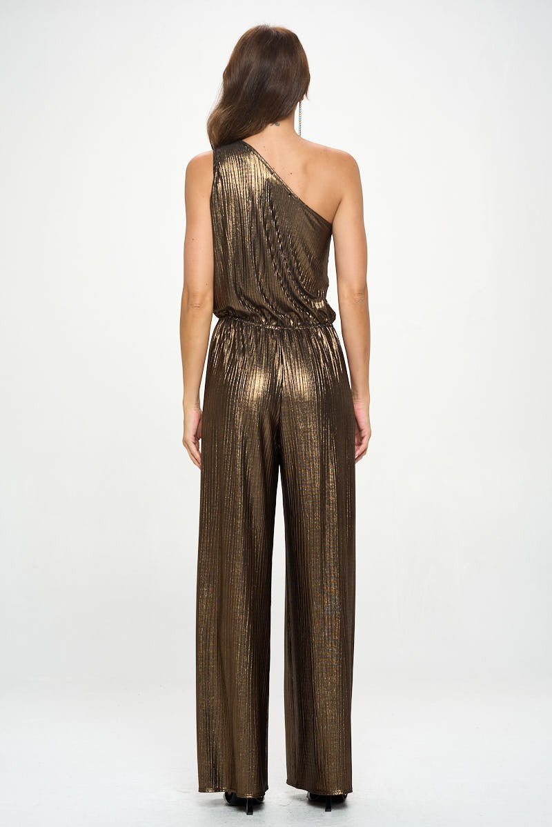Metallic One Shoulder Wide Leg Jumpsui - Shellcreations