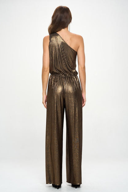 Metallic One Shoulder Wide Leg Jumpsui - Shellcreations