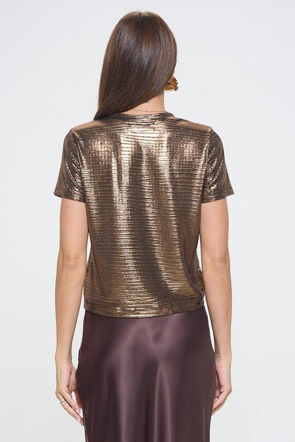 Metallic Textured Short Sleeve Top - Shellcreations