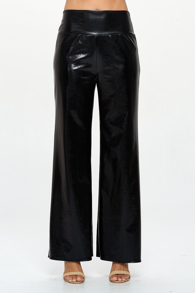 Metallic Wide Leg Pants with Thick Waistband - Shellcreations