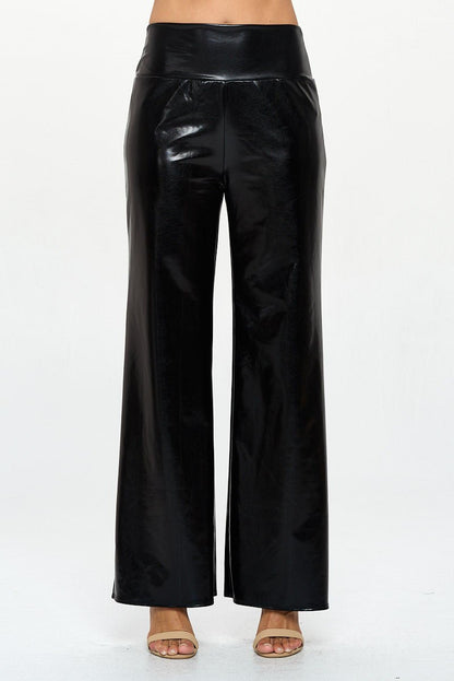Metallic Wide Leg Pants with Thick Waistband - Shellcreations