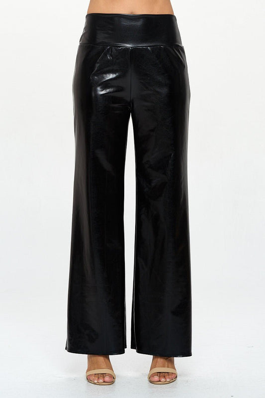 Metallic Wide Leg Pants with Thick Waistband - Shellcreations