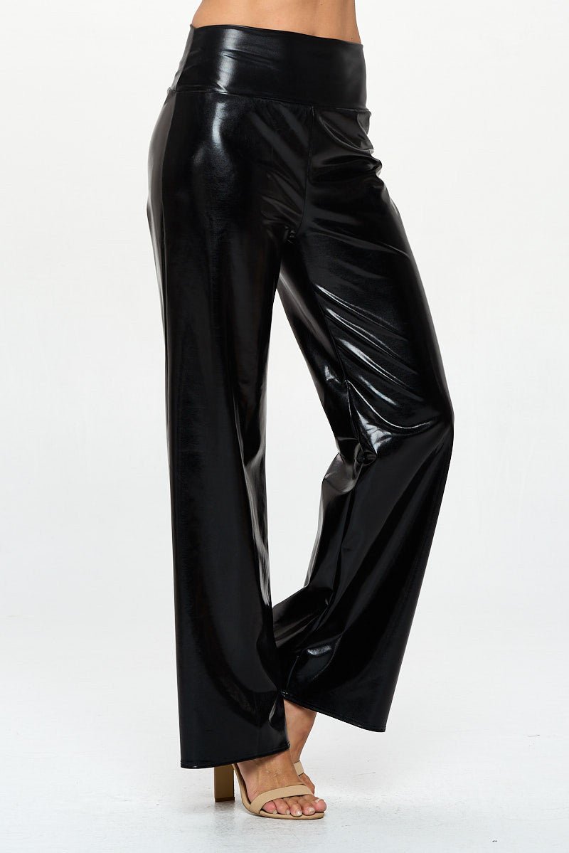 Metallic Wide Leg Pants with Thick Waistband - Shellcreations