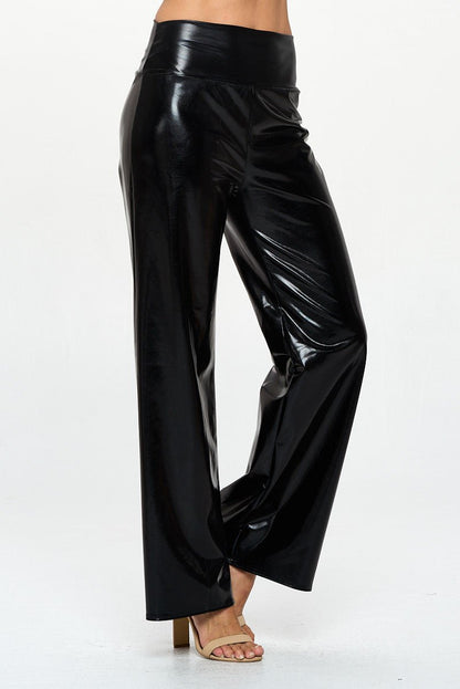 Metallic Wide Leg Pants with Thick Waistband - Shellcreations
