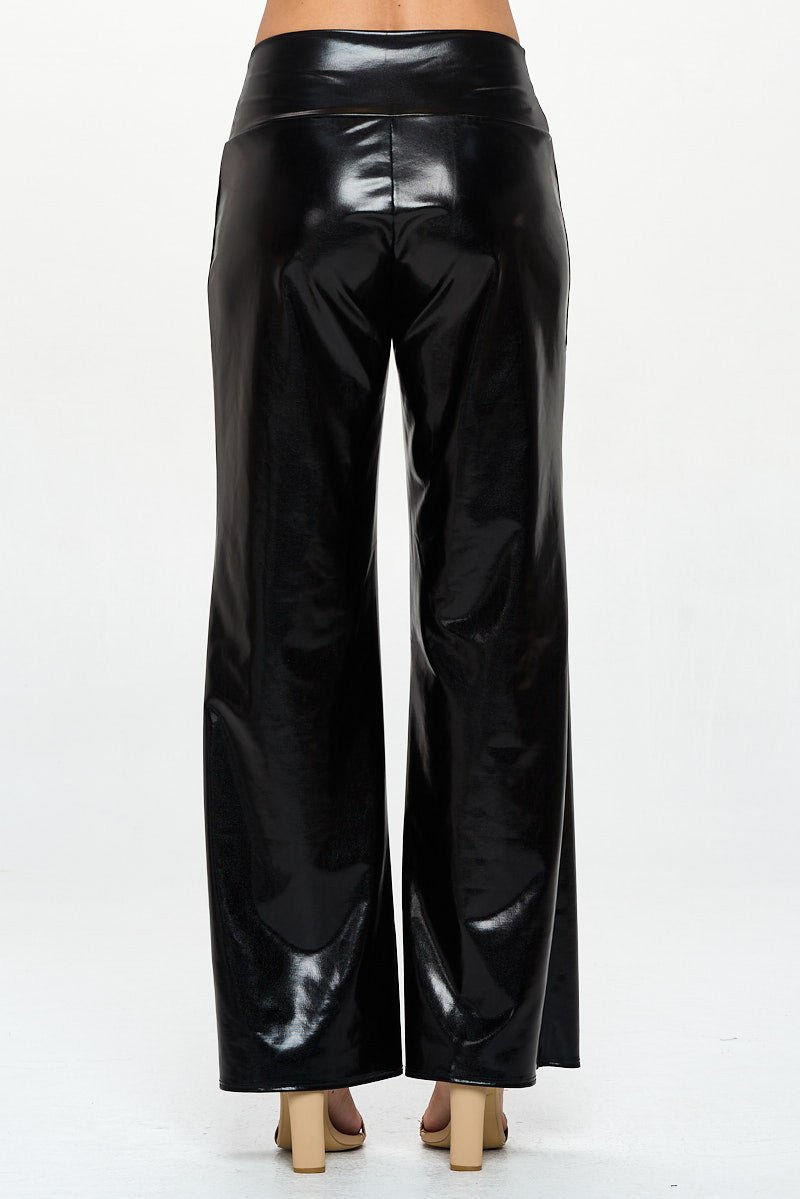 Metallic Wide Leg Pants with Thick Waistband - Shellcreations