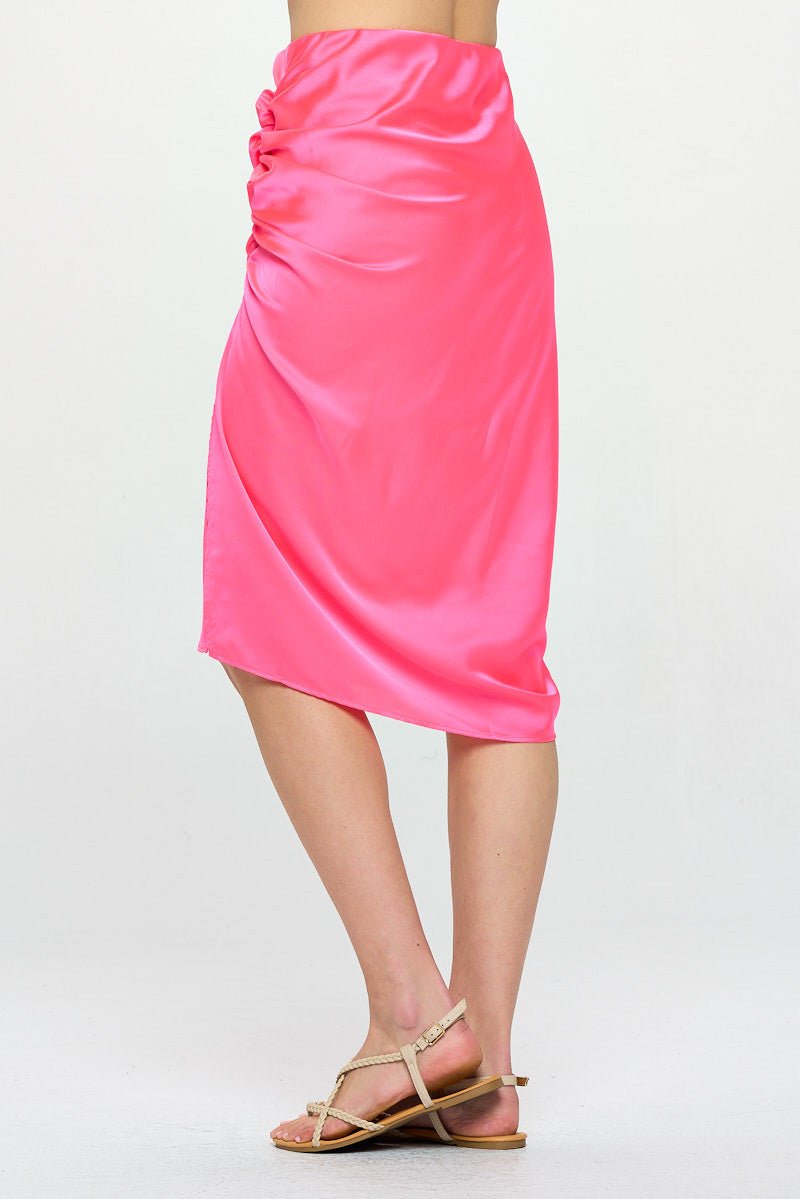 Midi Scrunch Satin Slit Skirt - Shellcreations