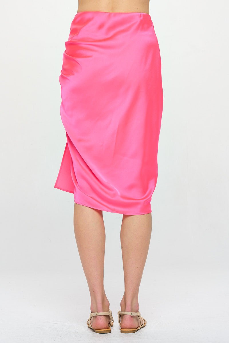 Midi Scrunch Satin Slit Skirt - Shellcreations