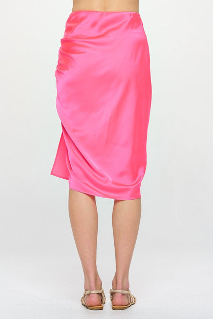 Midi Scrunch Satin Slit Skirt - Shellcreations