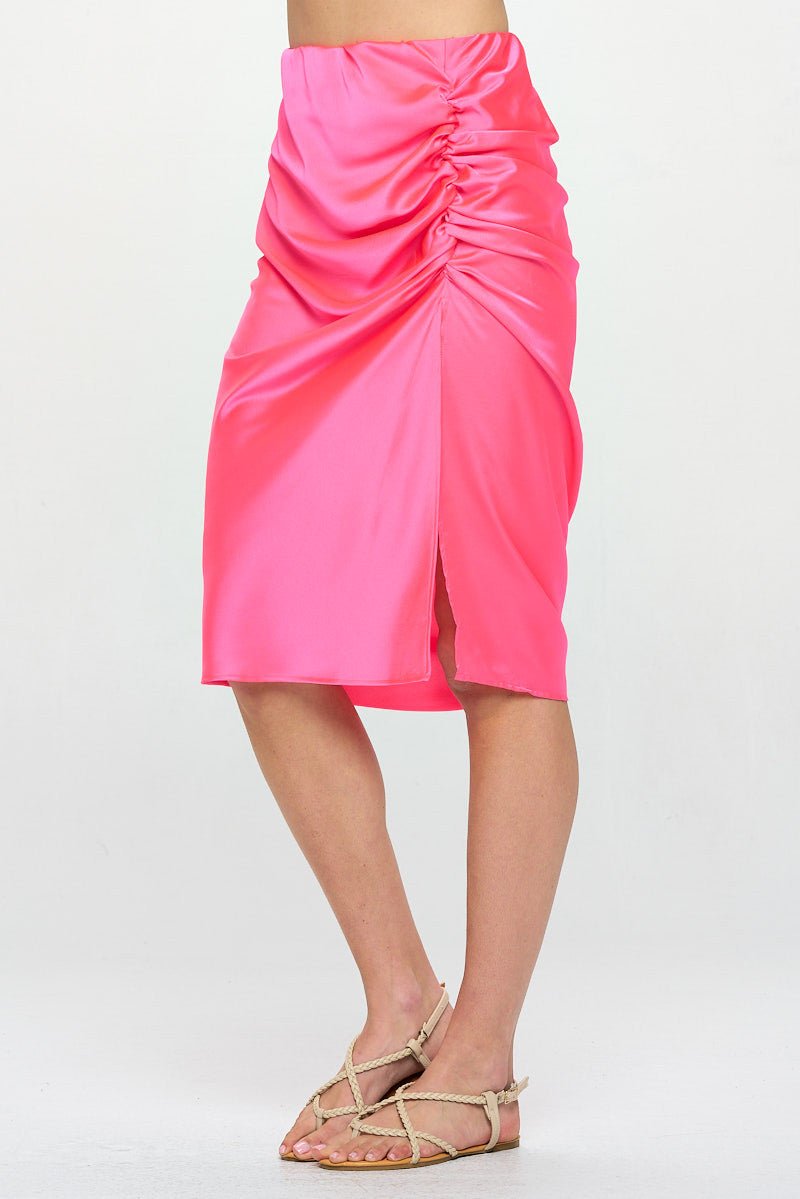 Midi Scrunch Satin Slit Skirt - Shellcreations
